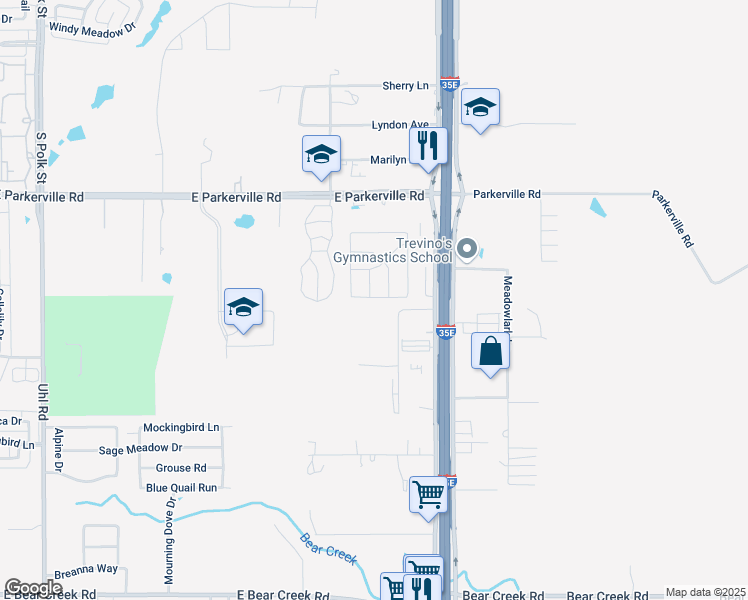 map of restaurants, bars, coffee shops, grocery stores, and more near 1314 Sunrise Drive in DeSoto