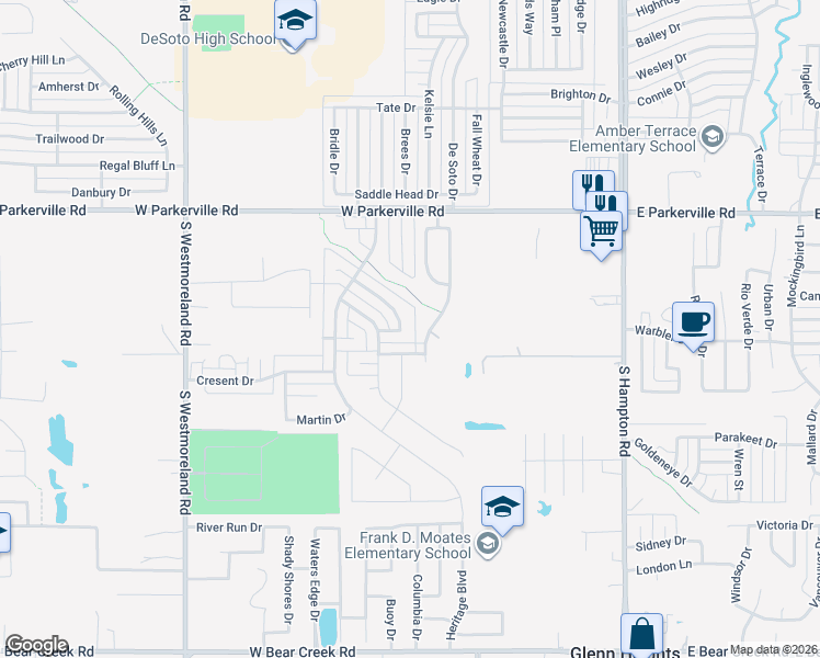 map of restaurants, bars, coffee shops, grocery stores, and more near 421 Chestnut Lane in DeSoto