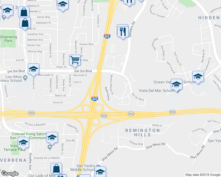 map of restaurants, bars, coffee shops, grocery stores, and more near 4484 Riviera Shores Street in San Diego