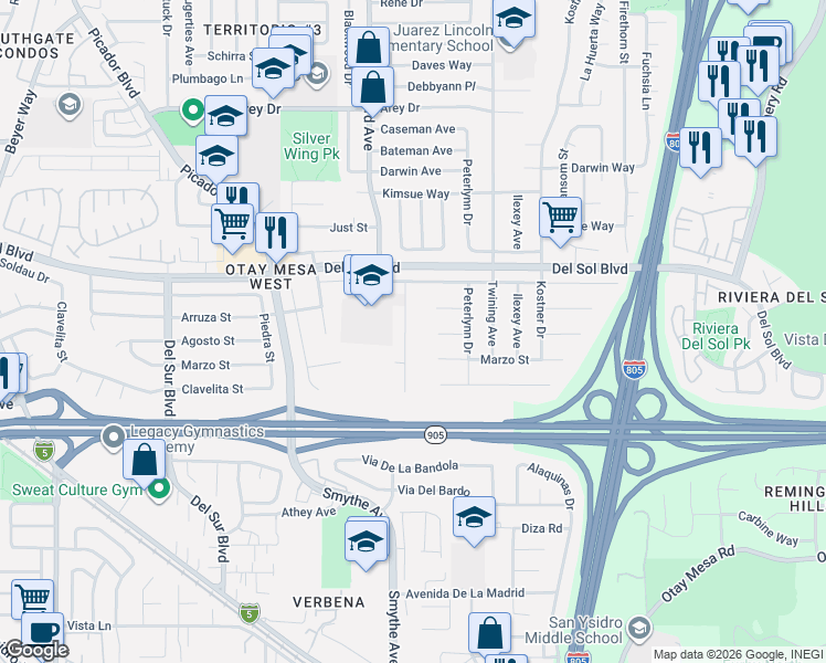 map of restaurants, bars, coffee shops, grocery stores, and more near 4024 Marzo Street in San Diego