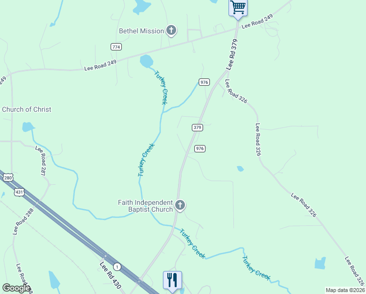 map of restaurants, bars, coffee shops, grocery stores, and more near Lee Road 976 in Smiths Station