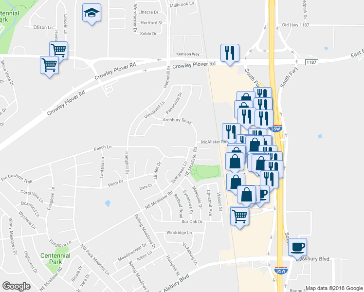 map of restaurants, bars, coffee shops, grocery stores, and more near 918 Azalea Court in Burleson