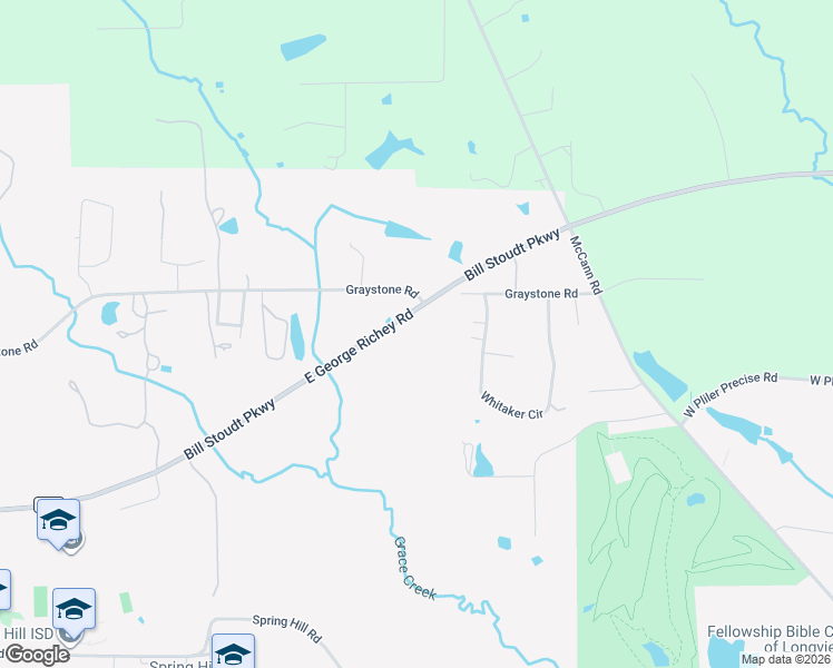 map of restaurants, bars, coffee shops, grocery stores, and more near 2304 Graystone Road in Longview