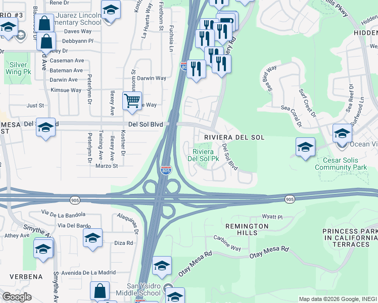 map of restaurants, bars, coffee shops, grocery stores, and more near 1477 Paseo Orion in San Diego
