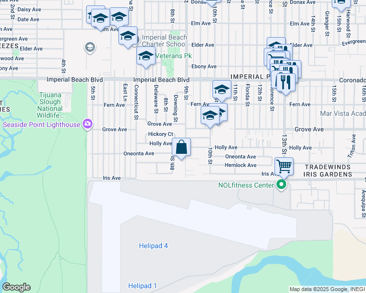 map of restaurants, bars, coffee shops, grocery stores, and more near 861 Holly Avenue in Imperial Beach