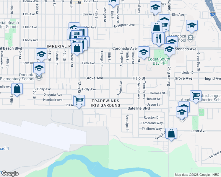 map of restaurants, bars, coffee shops, grocery stores, and more near 1529 Hermes Street in San Diego
