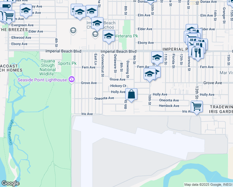 map of restaurants, bars, coffee shops, grocery stores, and more near 747 Holly Avenue in Imperial Beach