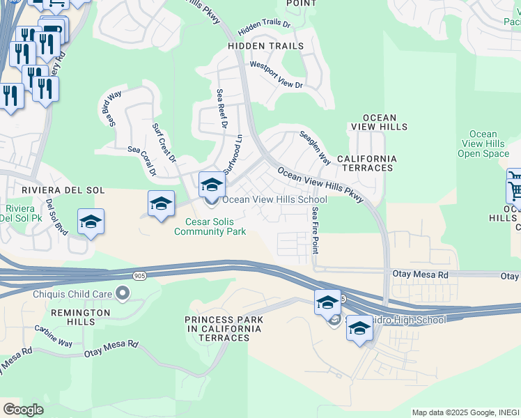 map of restaurants, bars, coffee shops, grocery stores, and more near 5211 Calle Rockfish in San Diego