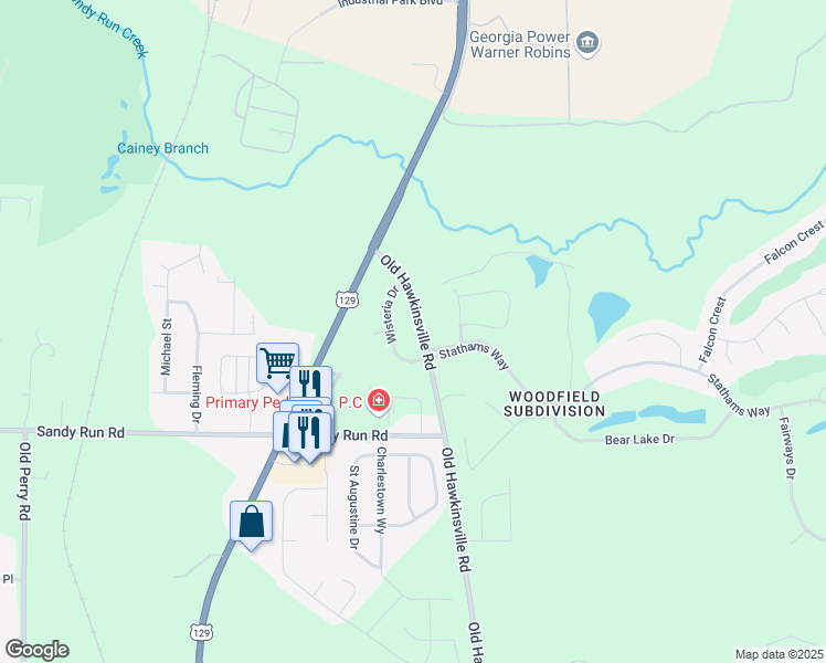 map of restaurants, bars, coffee shops, grocery stores, and more near 115 Old Hawkinsville Road in Bonaire