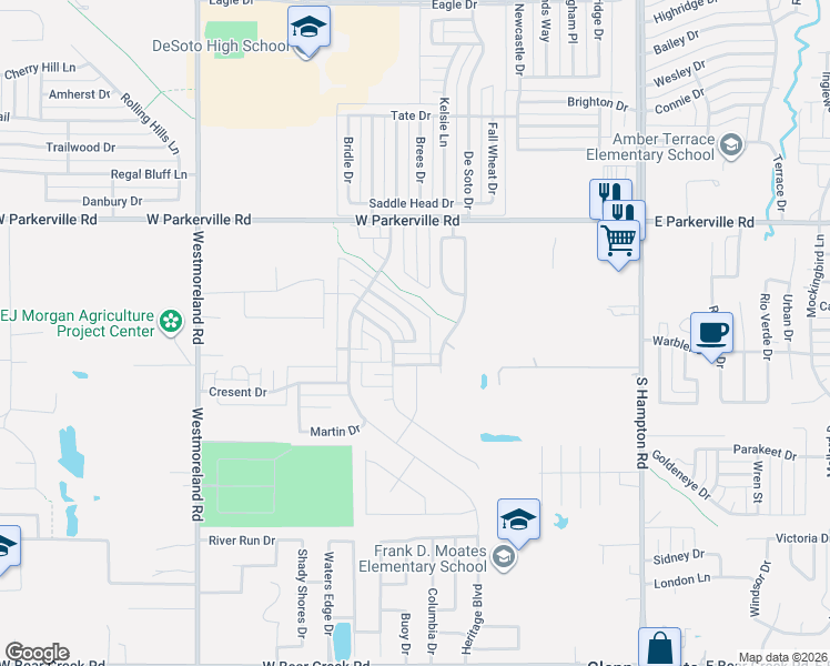 map of restaurants, bars, coffee shops, grocery stores, and more near 413 Chestnut Lane in DeSoto
