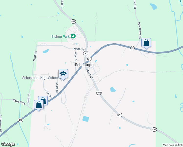 map of restaurants, bars, coffee shops, grocery stores, and more near 133-135 Main St in Sebastopol