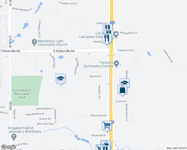 map of restaurants, bars, coffee shops, grocery stores, and more near 1112 Johns Drive in DeSoto