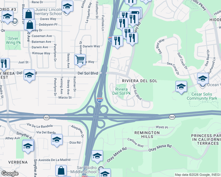 map of restaurants, bars, coffee shops, grocery stores, and more near 1526 Paseo Aurora in San Diego