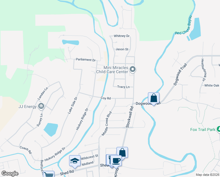 map of restaurants, bars, coffee shops, grocery stores, and more near 6005 Coy Road in Bossier City