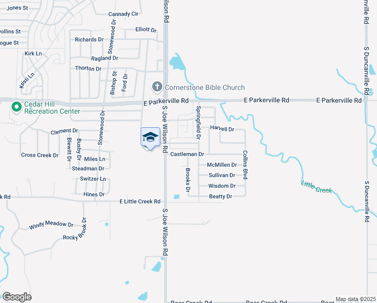 map of restaurants, bars, coffee shops, grocery stores, and more near 1120 Castleman Drive in Cedar Hill