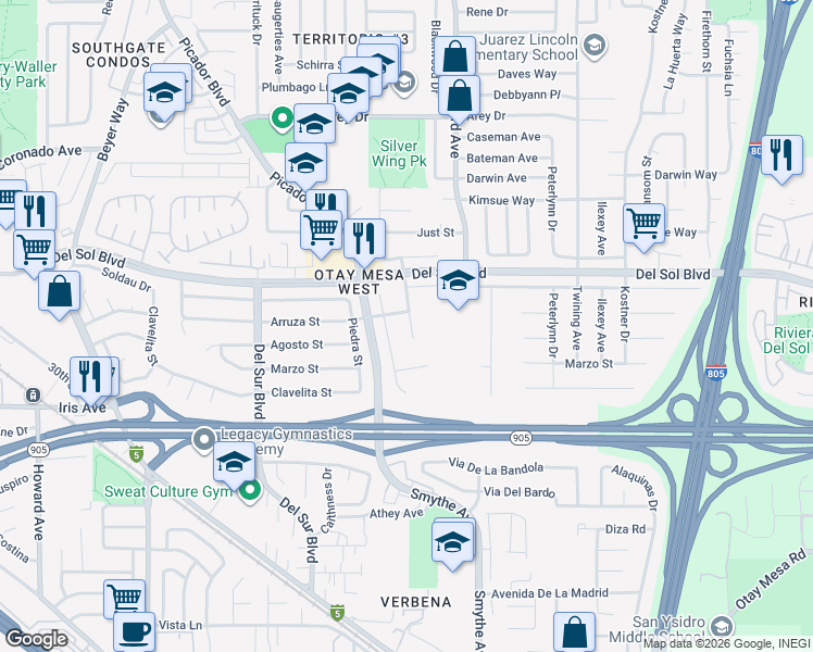 map of restaurants, bars, coffee shops, grocery stores, and more near 1336 Otono Street in San Diego
