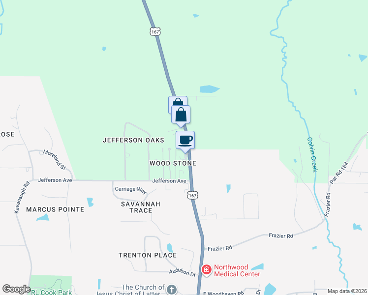 map of restaurants, bars, coffee shops, grocery stores, and more near 5605 U.S. 167 in Ruston