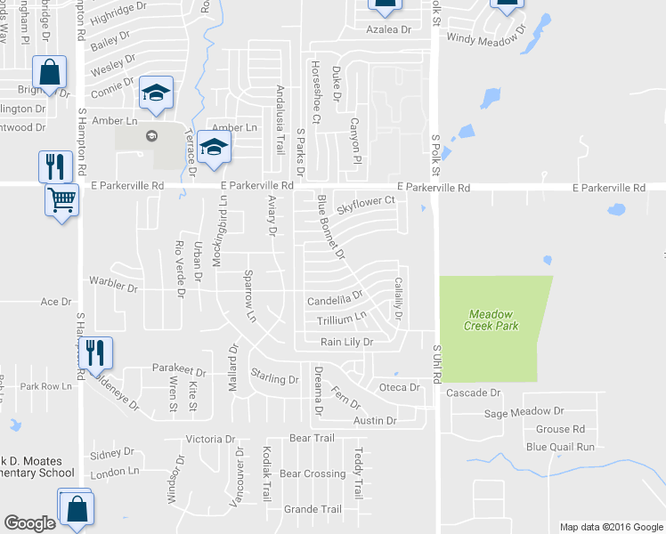 map of restaurants, bars, coffee shops, grocery stores, and more near 620 Jewelflower Drive in DeSoto