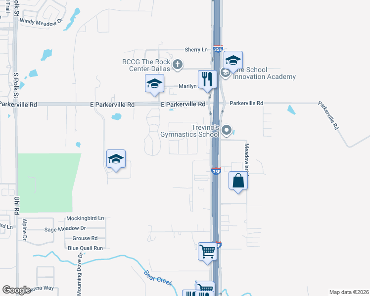 map of restaurants, bars, coffee shops, grocery stores, and more near 1109 Venture Lane in DeSoto