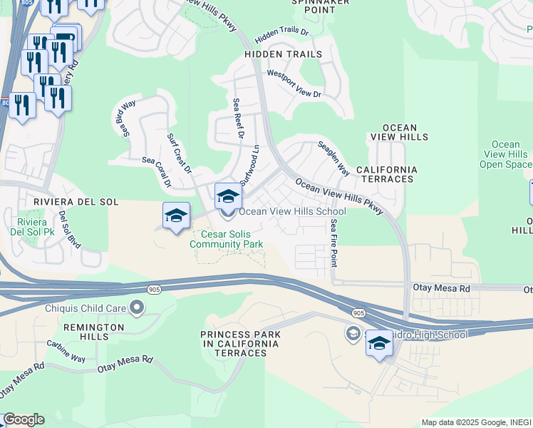 map of restaurants, bars, coffee shops, grocery stores, and more near 1205 Paseo Sea Cliff in San Diego