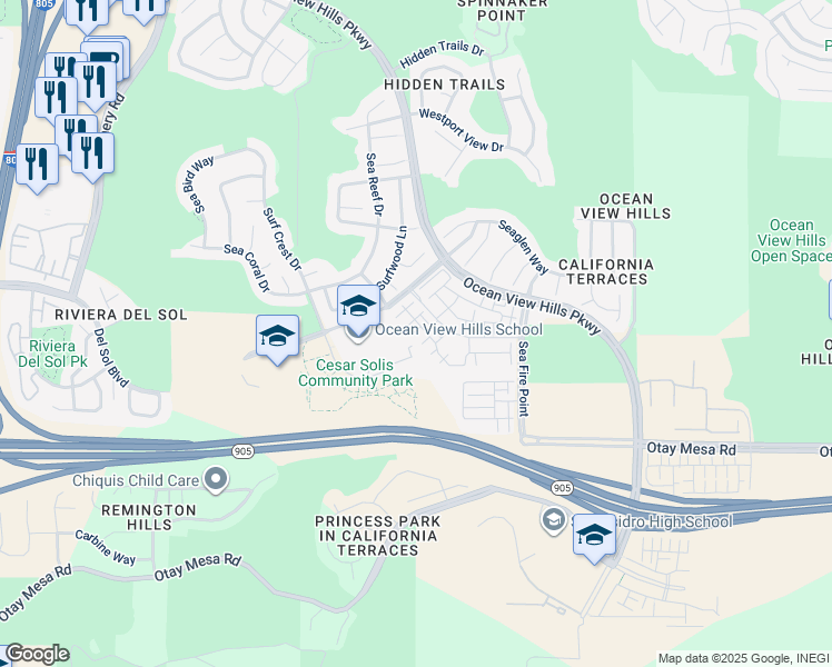 map of restaurants, bars, coffee shops, grocery stores, and more near 1205 Paseo Sea Cliff in San Diego