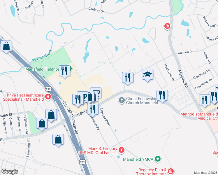 map of restaurants, bars, coffee shops, grocery stores, and more near 101 Carlin Road in Mansfield