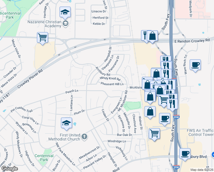 map of restaurants, bars, coffee shops, grocery stores, and more near 512 Pheasant Hill Lane in Cross Timber