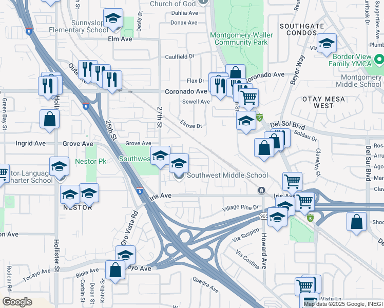 map of restaurants, bars, coffee shops, grocery stores, and more near 2888 Iris Avenue in San Diego