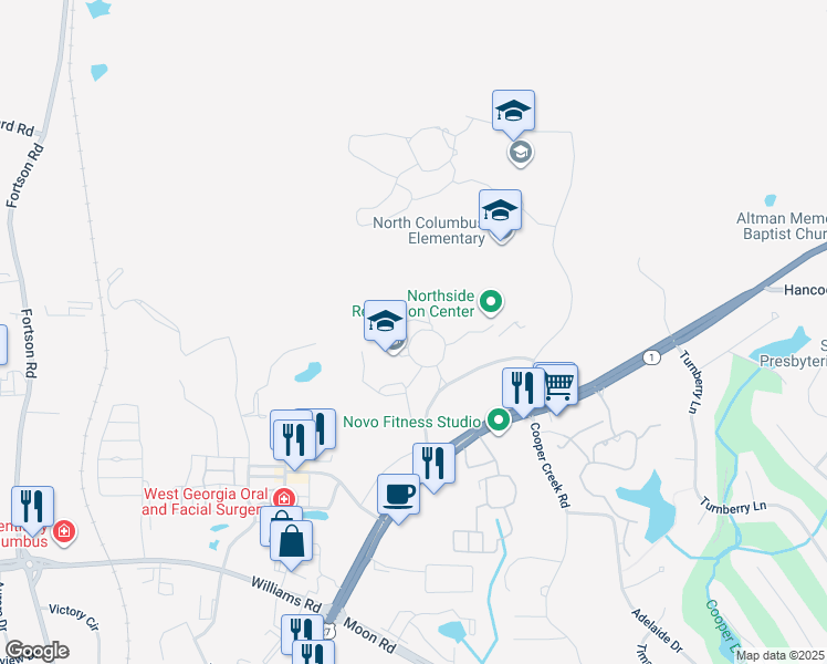 map of restaurants, bars, coffee shops, grocery stores, and more near 2002 American Way in Columbus
