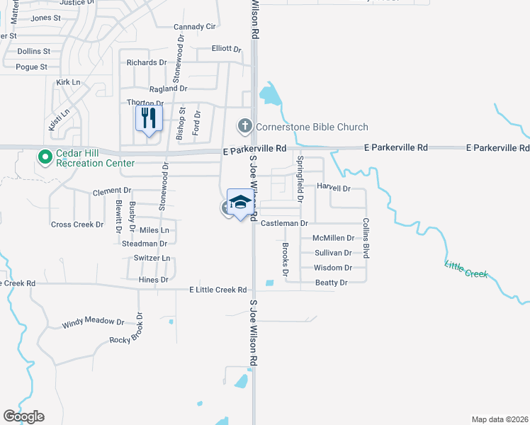 map of restaurants, bars, coffee shops, grocery stores, and more near 1114 Grounds Road in Cedar Hill