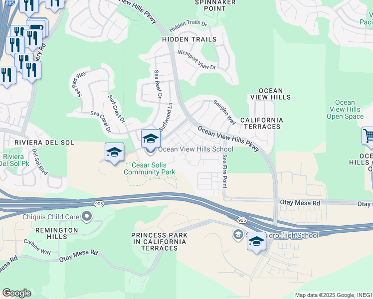 map of restaurants, bars, coffee shops, grocery stores, and more near 1251 Paseo Sea Breeze in San Diego