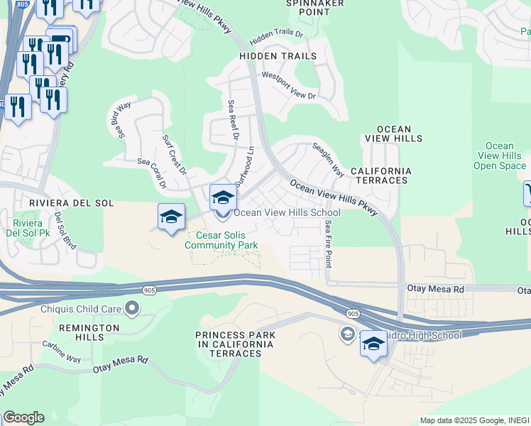 map of restaurants, bars, coffee shops, grocery stores, and more near 1251 Paseo Sea Breeze in San Diego