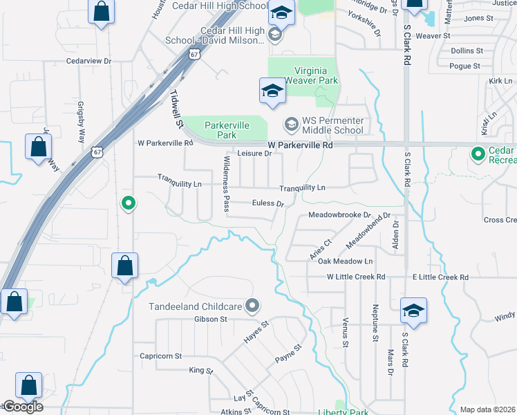 map of restaurants, bars, coffee shops, grocery stores, and more near 423 Euless Drive in Cedar Hill