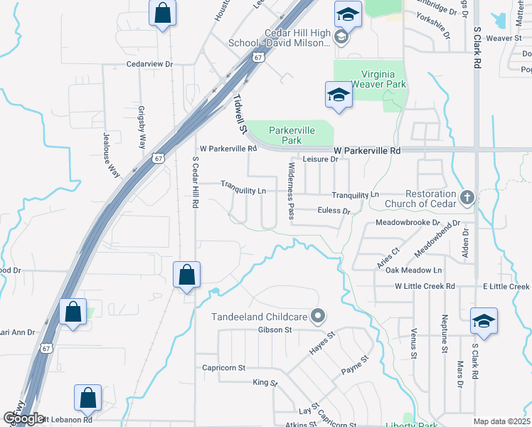 map of restaurants, bars, coffee shops, grocery stores, and more near 913 Pecan Trail in Cedar Hill
