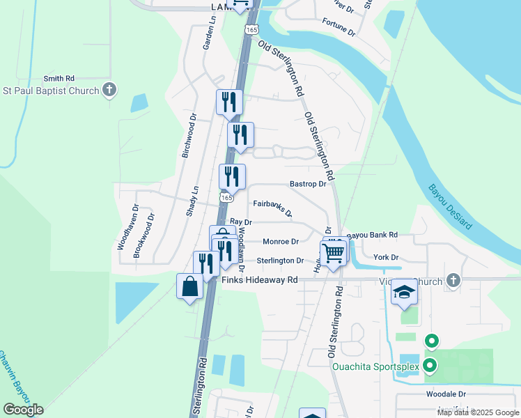 map of restaurants, bars, coffee shops, grocery stores, and more near 202 Fairbanks Dr in Monroe