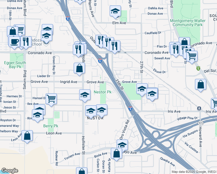 map of restaurants, bars, coffee shops, grocery stores, and more near 1314 Oro Vista Road in San Diego