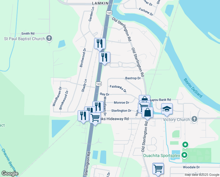 map of restaurants, bars, coffee shops, grocery stores, and more near 200-202 Fairbanks Dr in Monroe