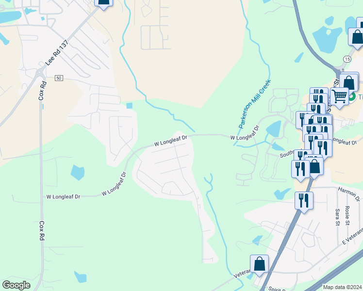 map of restaurants, bars, coffee shops, grocery stores, and more near 695 Yeager Lane in Auburn