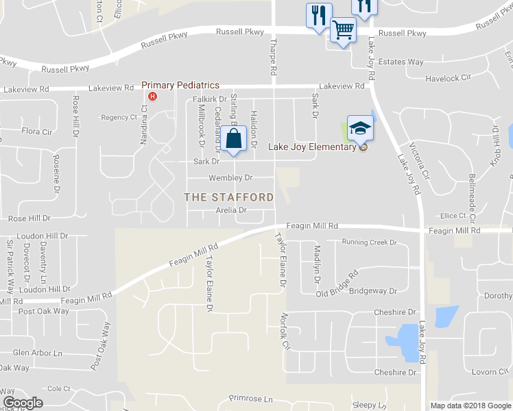 map of restaurants, bars, coffee shops, grocery stores, and more near 410 Arelia Drive in Warner Robins