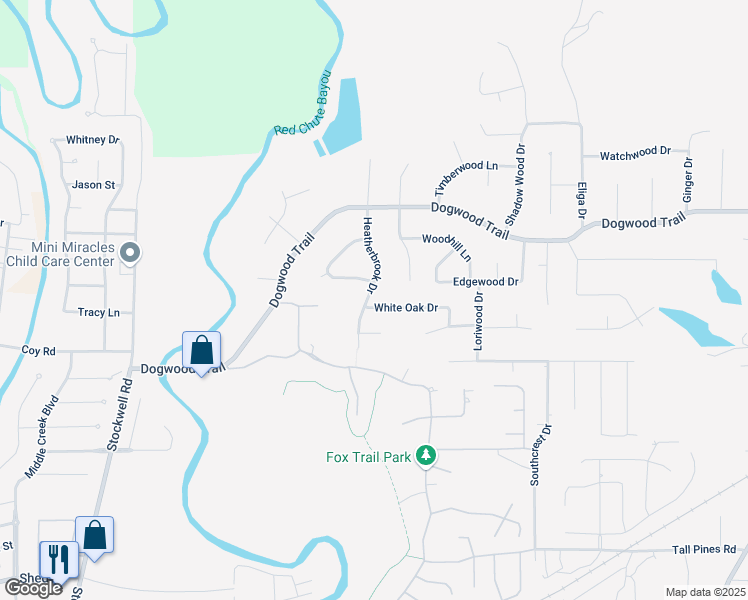 map of restaurants, bars, coffee shops, grocery stores, and more near 3112 Heatherbrook Drive in Haughton