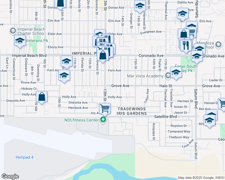map of restaurants, bars, coffee shops, grocery stores, and more near in Imperial Beach