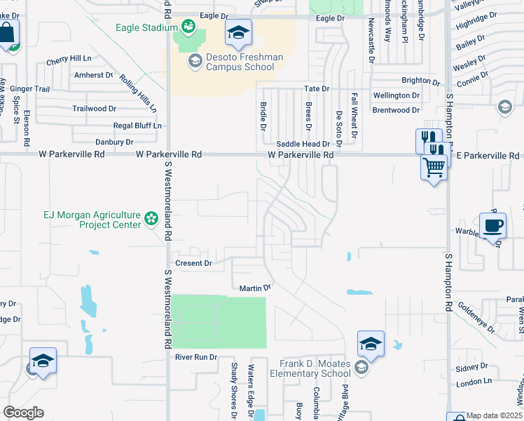 map of restaurants, bars, coffee shops, grocery stores, and more near 1013 Wentwood Drive in DeSoto