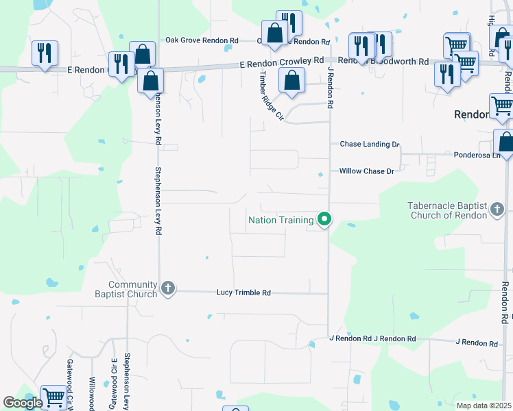 map of restaurants, bars, coffee shops, grocery stores, and more near 371J Hanson Hill in Burleson