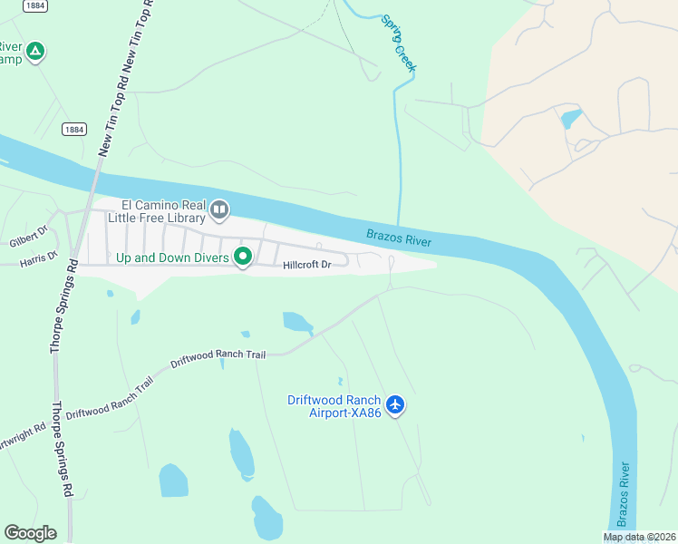 map of restaurants, bars, coffee shops, grocery stores, and more near 434 Hillcroft Drive in Weatherford