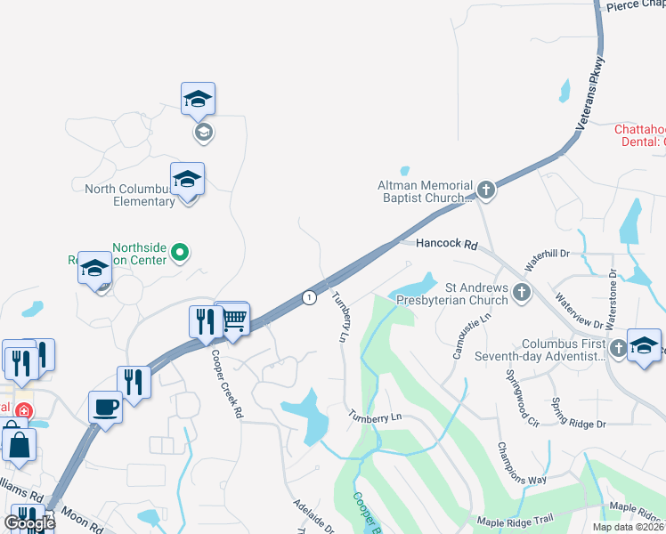 map of restaurants, bars, coffee shops, grocery stores, and more near 8520 Galena Rd in Fortson