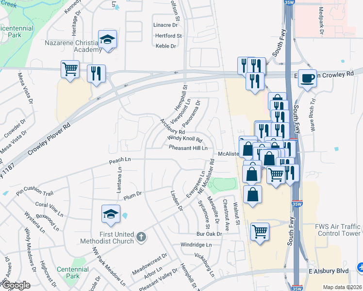 map of restaurants, bars, coffee shops, grocery stores, and more near 512 Pheasant Hill Lane in Cross Timber