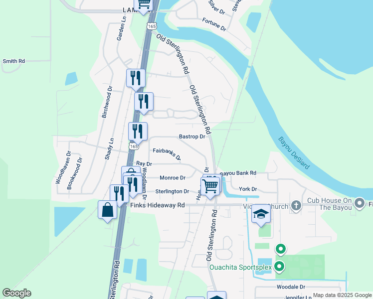 map of restaurants, bars, coffee shops, grocery stores, and more near 313 Holly Ridge Dr in Monroe
