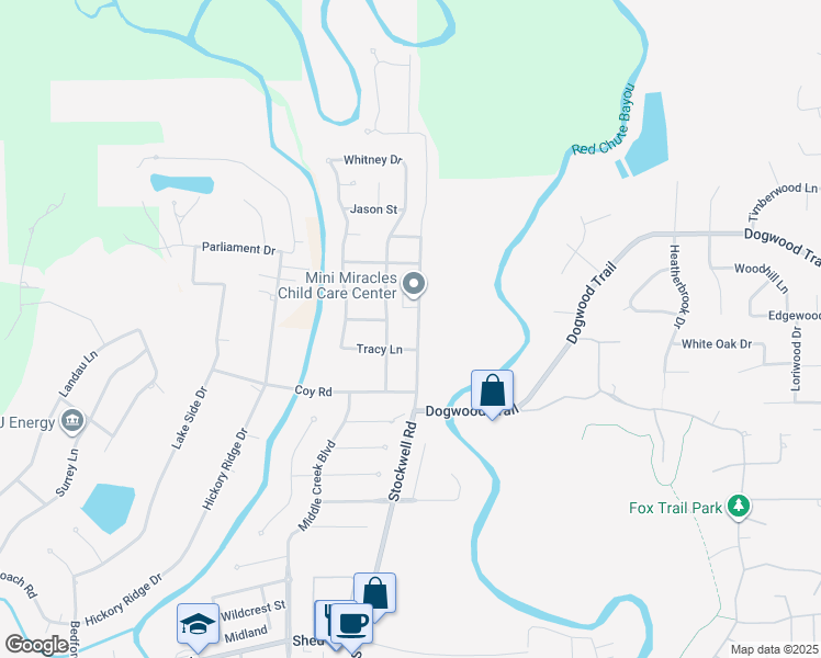 map of restaurants, bars, coffee shops, grocery stores, and more near 2405 Stockwell Road in Bossier City