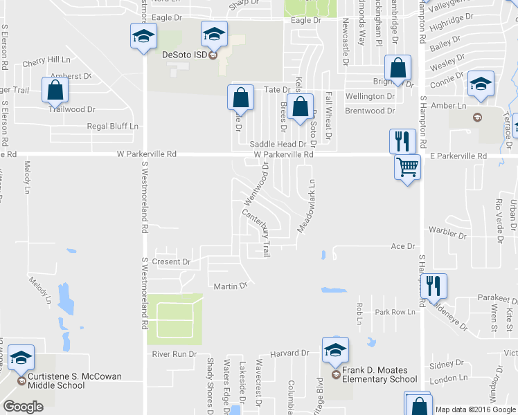 map of restaurants, bars, coffee shops, grocery stores, and more near 460 Chestnut Lane in DeSoto