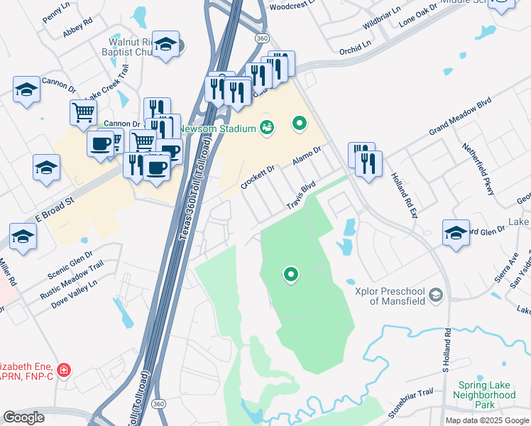 map of restaurants, bars, coffee shops, grocery stores, and more near 703 Boone Trail in Mansfield